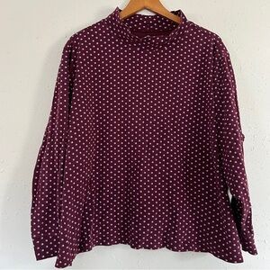 🦋 Lands’ End Maroon Blue Polka Dot Turtle Neck Cotton Long Sleeve Blouse 3X